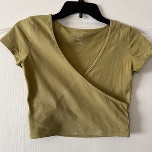 Asics Green Cropped Wrap T-Shirt Short Sleeve